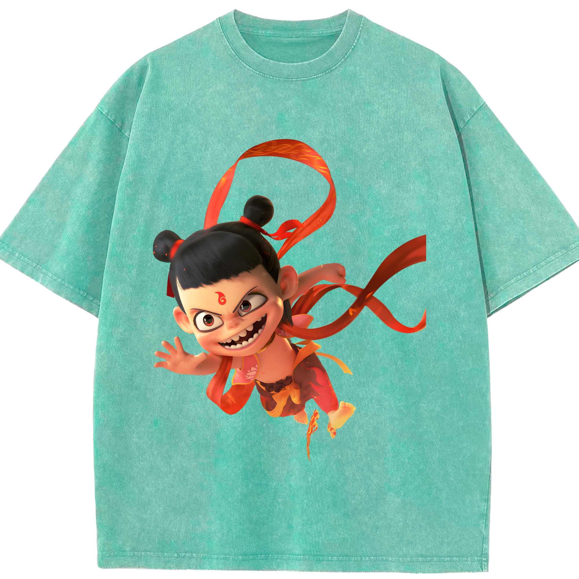 （画像用） Ne Zha 2 ナタ 魔童の大暴れ 綿100% ヴィンテージ風 半袖Tシャツ（フロントプリント）